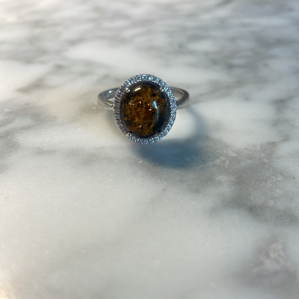 Baltic Amber 925 Sterling silver ring size 8